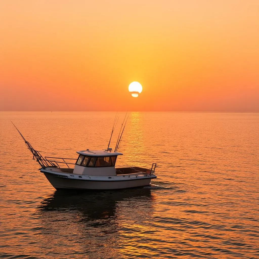 fishing boat at sunset